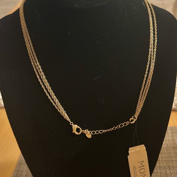 Monet NWT Vntg Gold Necklace Faceted Deep Ruby Red and Clear Rhinestones Accents - Picture 6 of 10